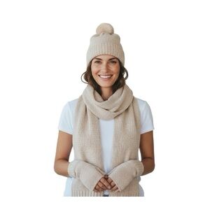 Time And Tru Honeycomb Knit Beanie, Scarf And Gloves Knit Gift Set
